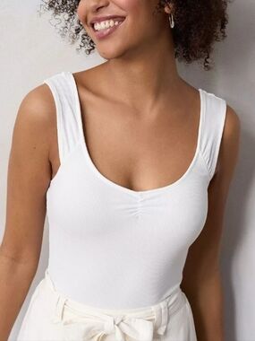 LC Lauren Conrad White Ribbed Bodysuit